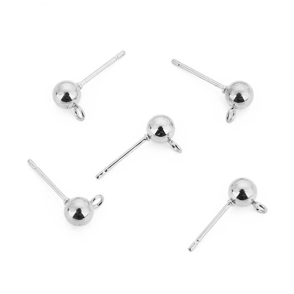 20pcs /Lot Surgical Stainless Steel 3 4 5 6mm Round Ball Earrings Stud Post With Loop Fit Women Diy Earring Jewelry Making Craft