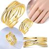Authentic Copper Golden Multilayer Interwoven Ring Geometric Lines White Zirconia Womens Ring Accessory Valentine Fine Gift