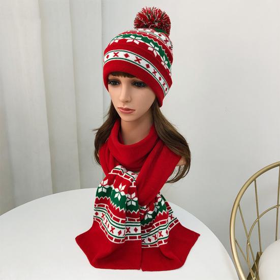 2Pcs/Set Winter Hat Scarf Set Knitting Technology Nordic Style Snowflake Pine Tree Pattern Fur