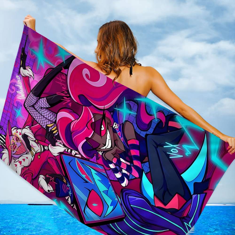 Cartoon Hazbin Hotel Bath Towel Microfiber Soft Water Absorbing Breathable For Girl Kids Decorative Cartoon Beach Towel