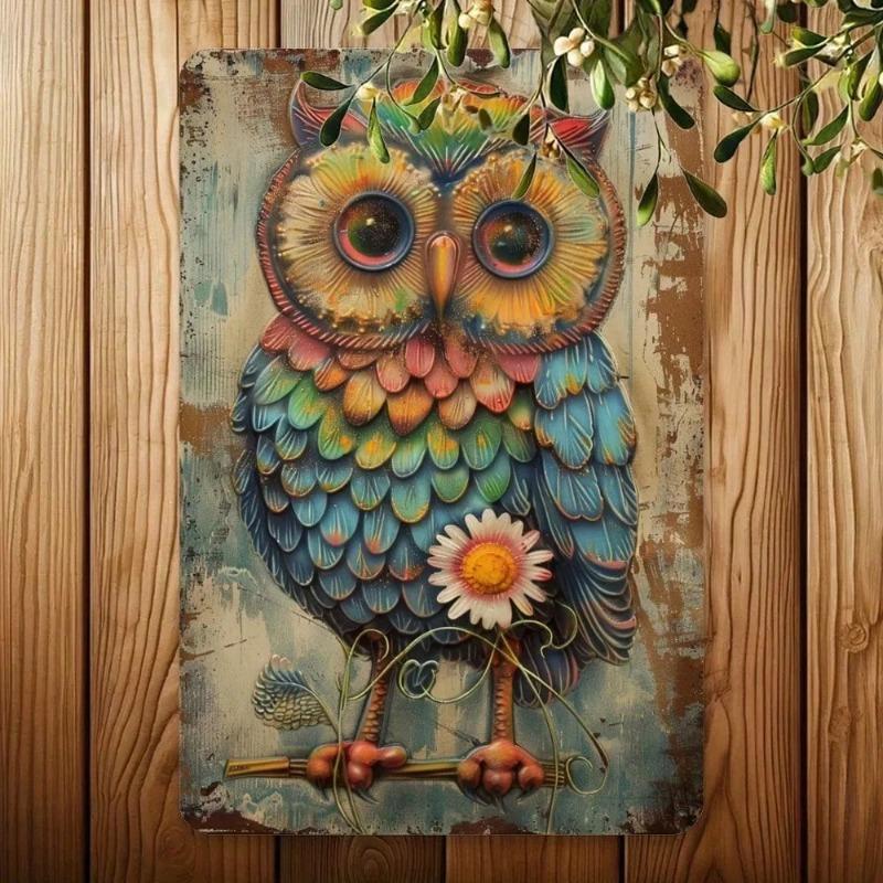 Vintage Owl Metal Art Retro Home Decor Plaque Handmade Wall Sign