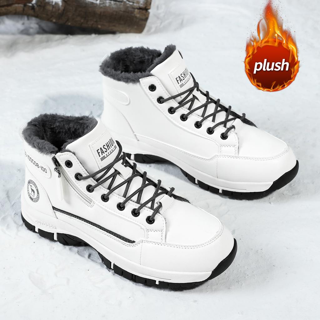 TUINANLE מגפי שלג לגברים נעלי סניקרס חורפיות מכותנה סופר חמות קטיפתיות גברים חיצוניות מונעות החלקה קלות משקל מגפי טיולים נעלי עבודה