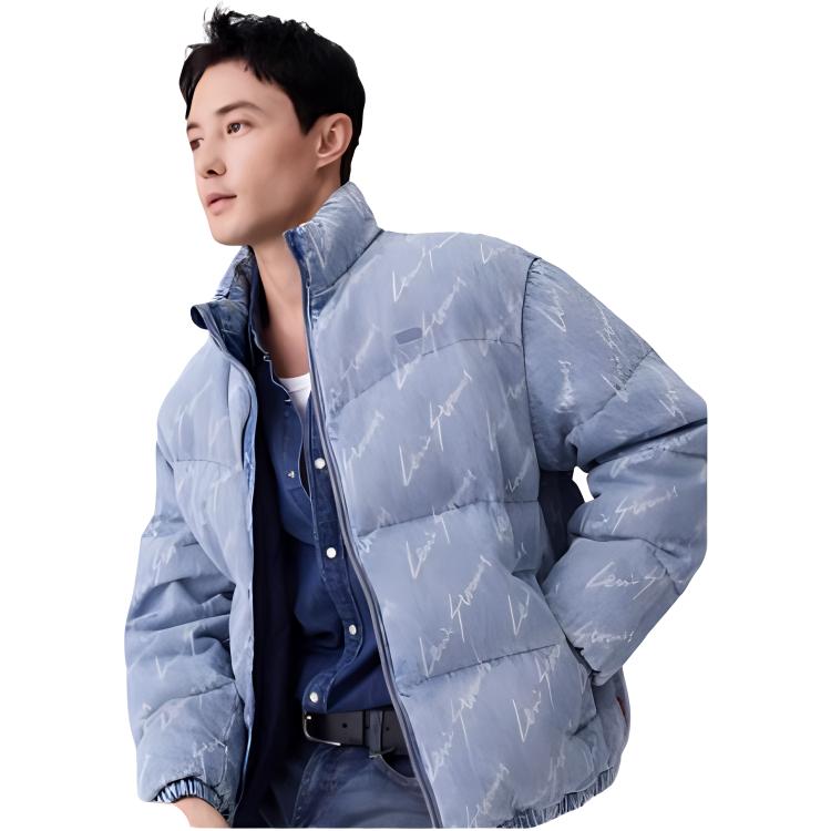 Levis Loose Simple Comfortable Stand Collar Down Jacket Men Outerwear Denim-Blue 0017Q-0000