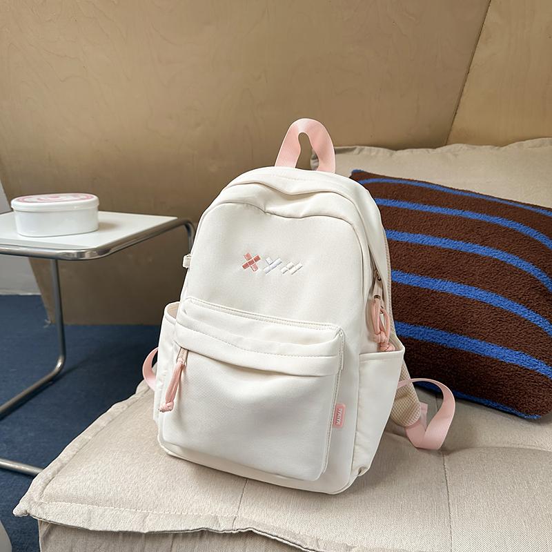 Student Schoolbag Women's Nylon Backpack Lightweight Solid Color Backpack Travel Bag