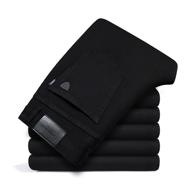 Business Jeans Autumn and Winter Fleece Thickened Casual Long Pants Winter Loose Straight High-end Pants
