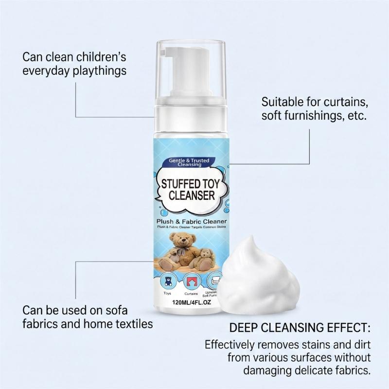 Fabric Cleaner for Plush Toy Care 120Ml, for Daily Home Spog Cleaning, Foam Sprays Cleanser for Stuffed Animals Toy Maintenance