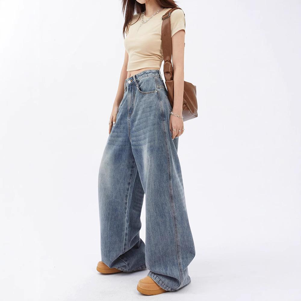 2024 Autumn Women's High-Waisted Loose Drape Wide-Leg Jeans