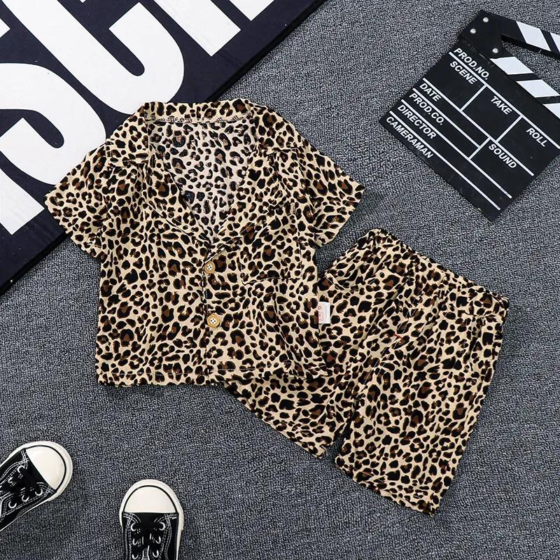 Boys Summer Handsome Suit Middle and Small Children Button Short-sleeved Top + Pants Soft and Comfortable Two-piece Set