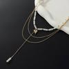 Ingemark Elegant Retro Gold Color Triangle Peach Heart Pendant Necklace Women Exquisite Cylinder Stone Chokers Chain New Jewelry
