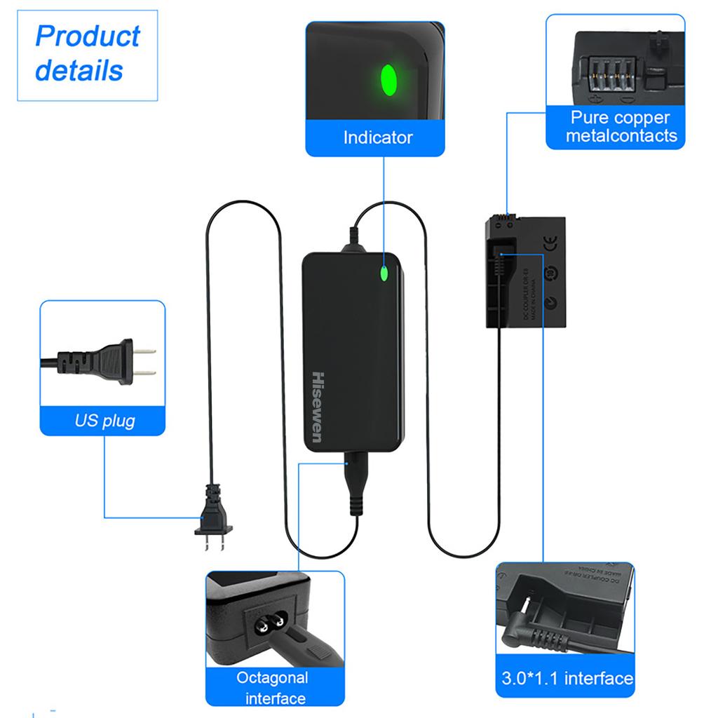 ACK-E8 AC Power Adapter LP-E8 Dummy Battery DR-E8 DC Coupler Kit for Canon T2i, T3i, T4i, T5i, 700D, 650D, 600D, 550D