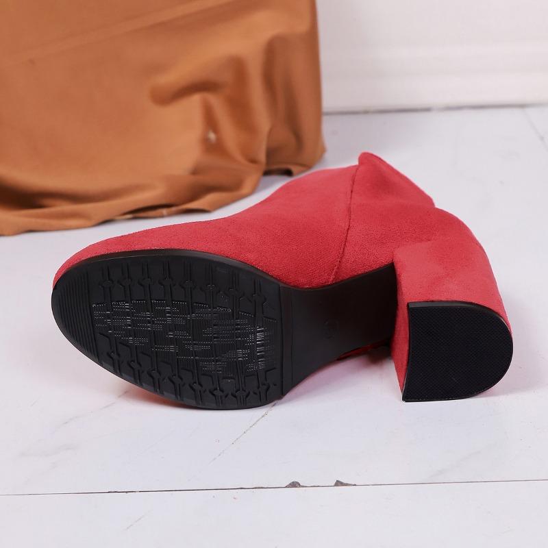 Foreign trade large size high-heeled short suede Martin boots women's autumn and winter new round head thick heel side zipper short boots