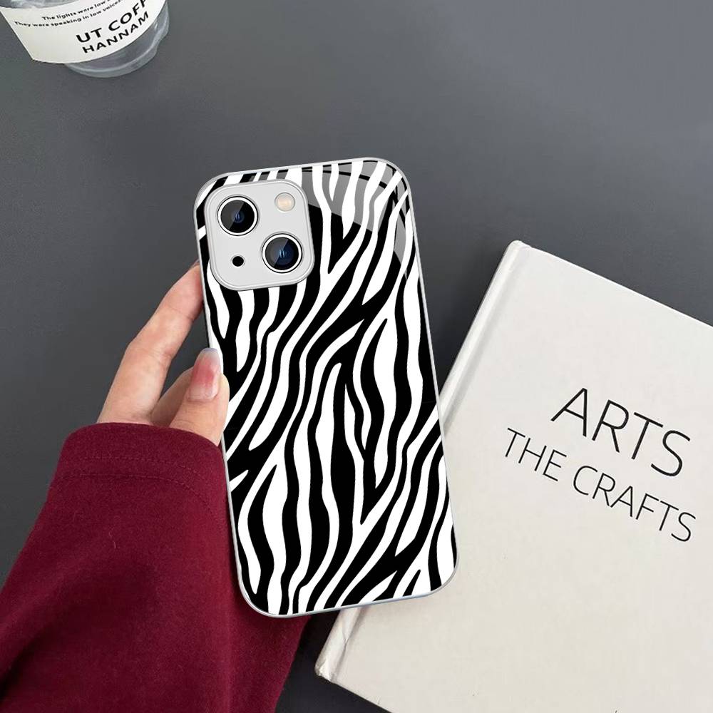 Zebra Print Clip Art For IPhone 14 13 12 Mini 11 Pro XS Max X XR 14 Plus Tempered Glass Cover