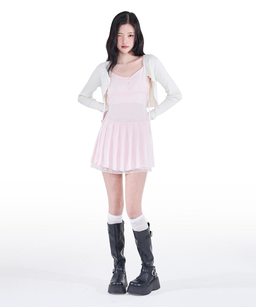 Alkialka Pleated Chiffon Mini Dress (Light Pink)