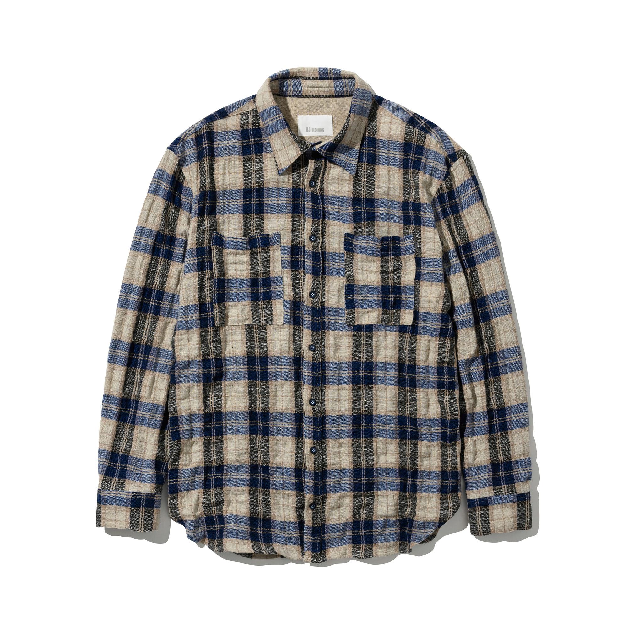 Ujb Coming Wool Check Washed Shirt Blue L