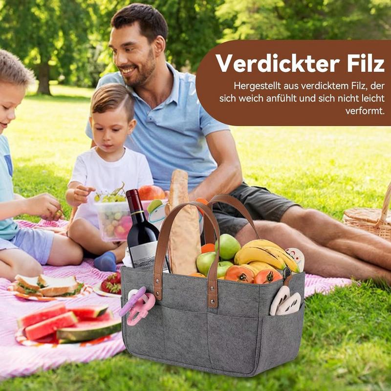 Felt Storage Bins Large Portable Market Basket With Shoulder Strap Home & Kitchen Organization For Foraging Food Family Picnic