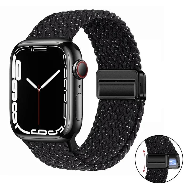 Magnetic Braided Loop Strap For Apple Watch Band 45mm 41mm 44mm 42mm 46mm Ultra 3 49mm Nylon Bracelet iWatch 11 10 9 8 7 6 5 SE