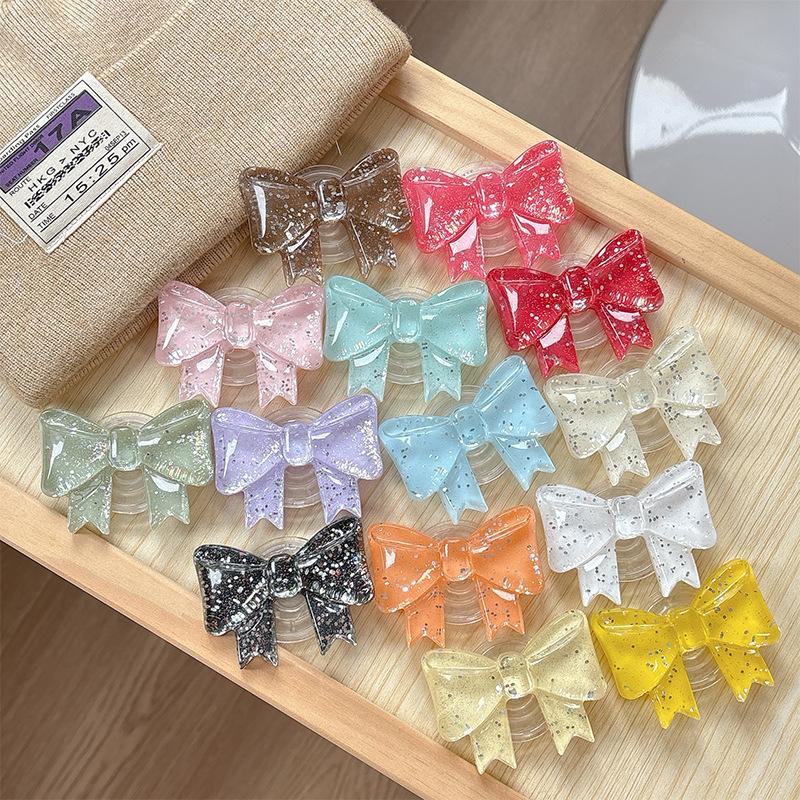 Creative Glitter Bow Solid Color Ring Three-Dimensional Mobile Phone Airbag Bracket Telescopic Paste Desktop Support Portable
