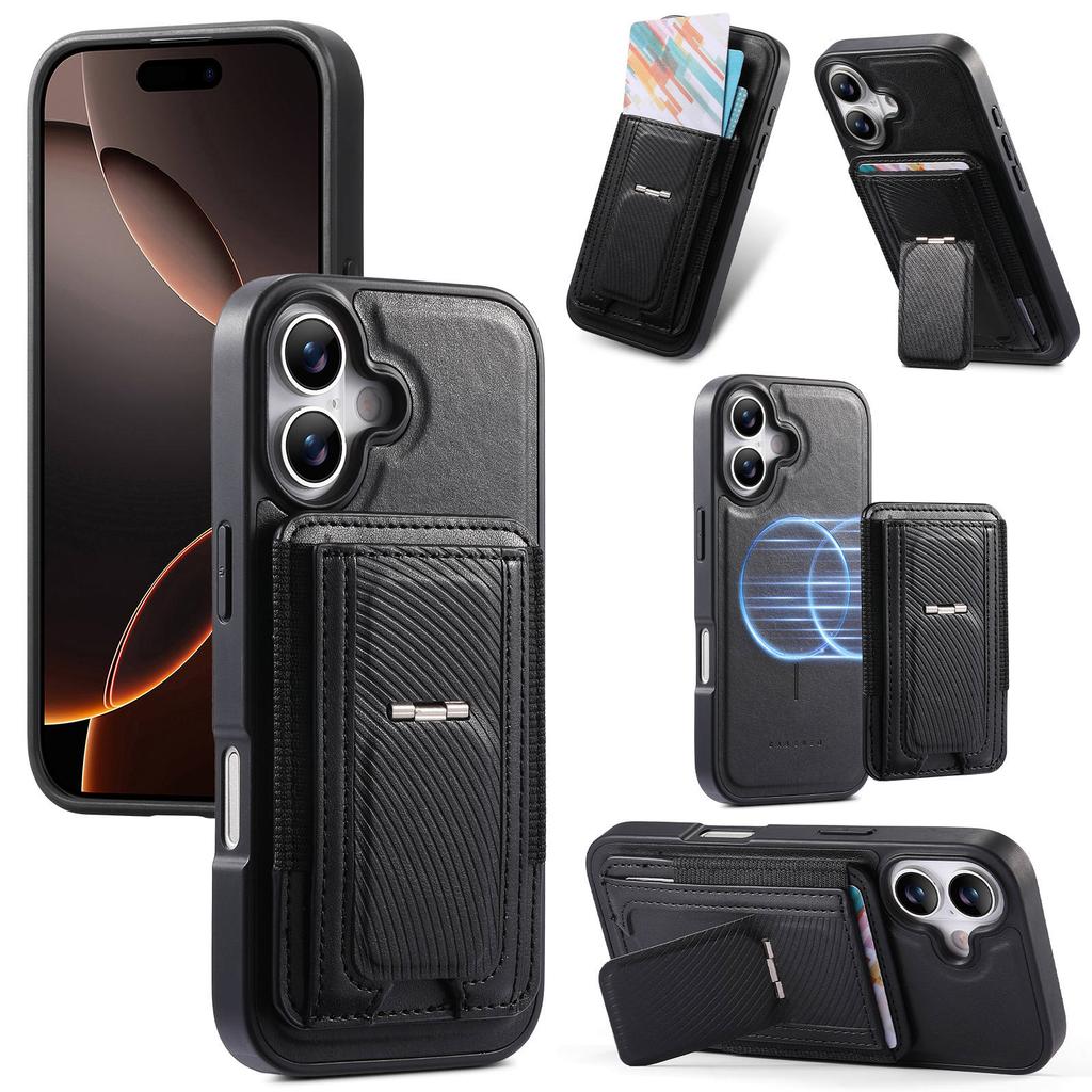 CASENEO For iPhone 17 Case with Foldable Kickstand TPU PU Leather PC Card Bag Magnetic Phone Cover Compatible with MagSafe