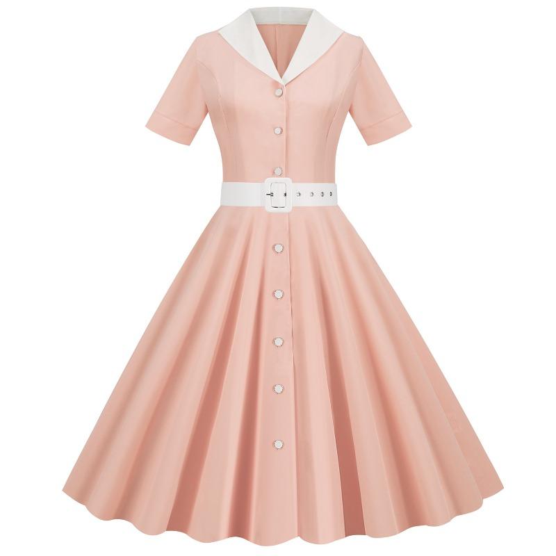 QICED Fashion Summer Spring Short Sleeve V-Neck Casual Dresses
