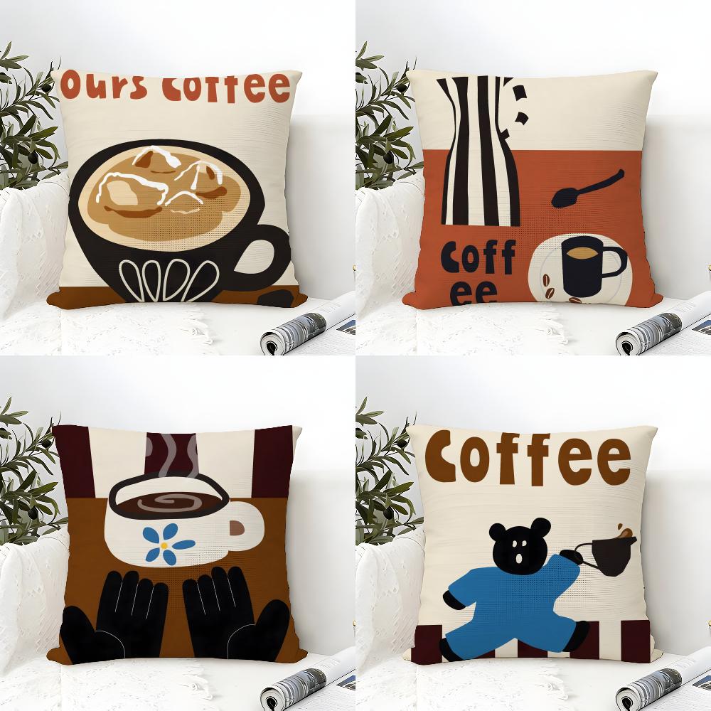 Creative Coffee Illustration Pillow Case Linen Cushion Covers For Decorative Sofa Home Pillows Case Car Chair Pillows Cases