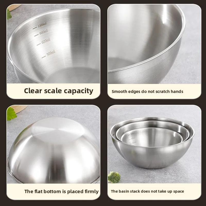 Stainless Steel Salad Basin Mixing Bowl Household and Scale Cooking Kitchen Knead Dough Cooking Baking Cream Style Tableware