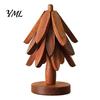 Insulated Coaster for Hot Pots Collapsible Wooden Trivets Dishes, Christmas Tree Shaped Pot Mat Table, Wood Heat Compact Storage Trivet Set Resistant