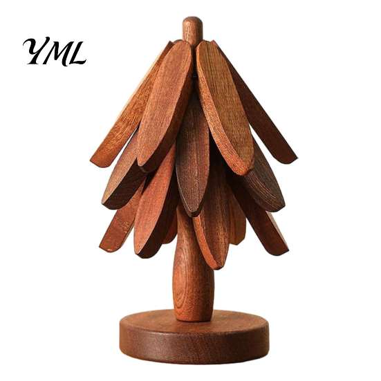 Insulated Coaster for Hot Pots Collapsible Wooden Trivets Dishes, Christmas Tree Shaped Pot Mat Table, Wood Heat Compact Storage Trivet Set Resistant