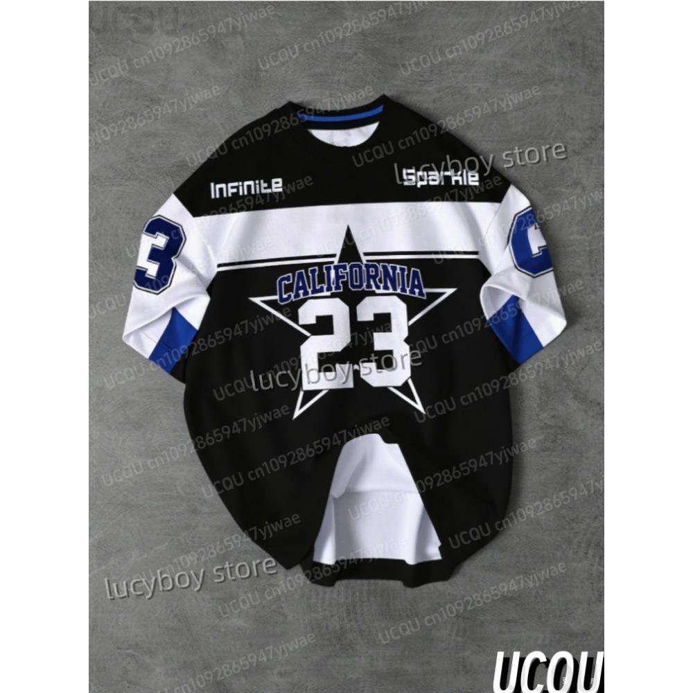 Men's T-Shirt 23 Stripe Print Men's Short-Sleeved Top Daily Street Mens T-Shirt