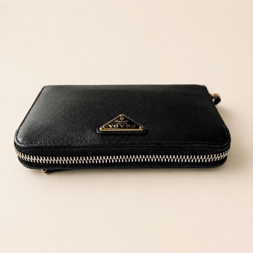 Used PRADA Saffiano Compact Wallet Coin Case Black