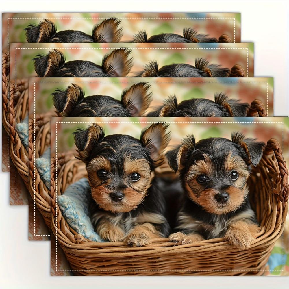 

2D Flat 4/6/8pcs Yorkshire Terrier Puppies Placemat Linen Blend Table Mat for Dog Lovers Kitchen Dining Decor Pet Gift Set of 4 4Pcs-30X45cm(12X18in