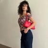 Red and white checkered slanted shoulder short retro spicy girl style one line off shoulder slim fit T-shirt