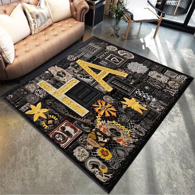 Mechanical Style Letter Printing Large Area Rug Non-Slip Wear-resistant Carpet for Living Room Bedroom Soft Floor Mat Home Decor