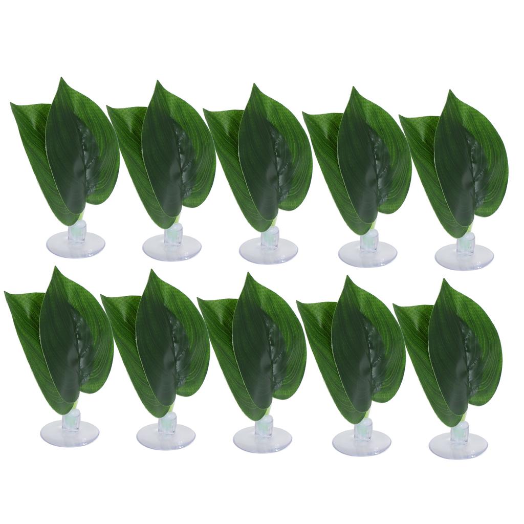 10pcs Simulation Green Leaves for Aquarium Fish Tank Reptile Feeder Box Decoration