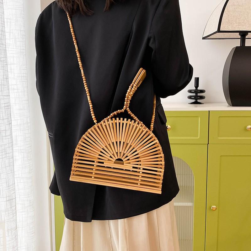 Bamboo Woven Bag Female Internet Celebrity Hollow Beach Handmade Handbag Niche One-shoulder Cross-body