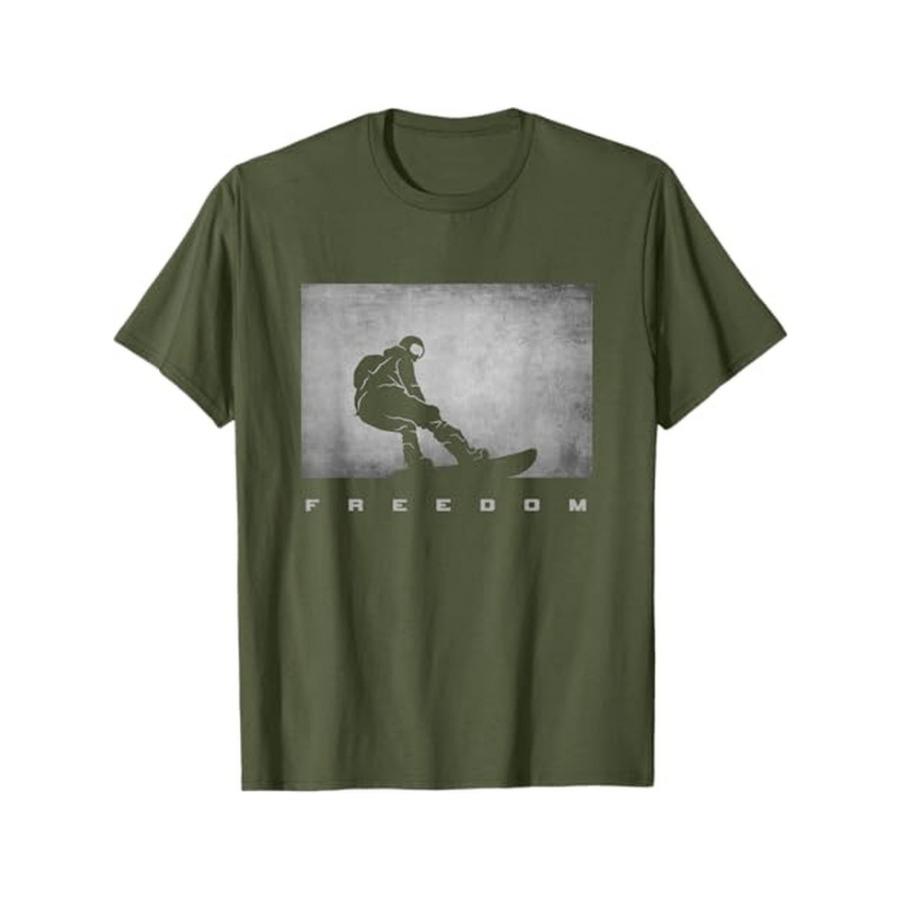 Snowboarder Graphic 100 Breathable Short Sleeve Tee with Snowboarder Silhouette FREEDOM Print Unisexs Tshirt