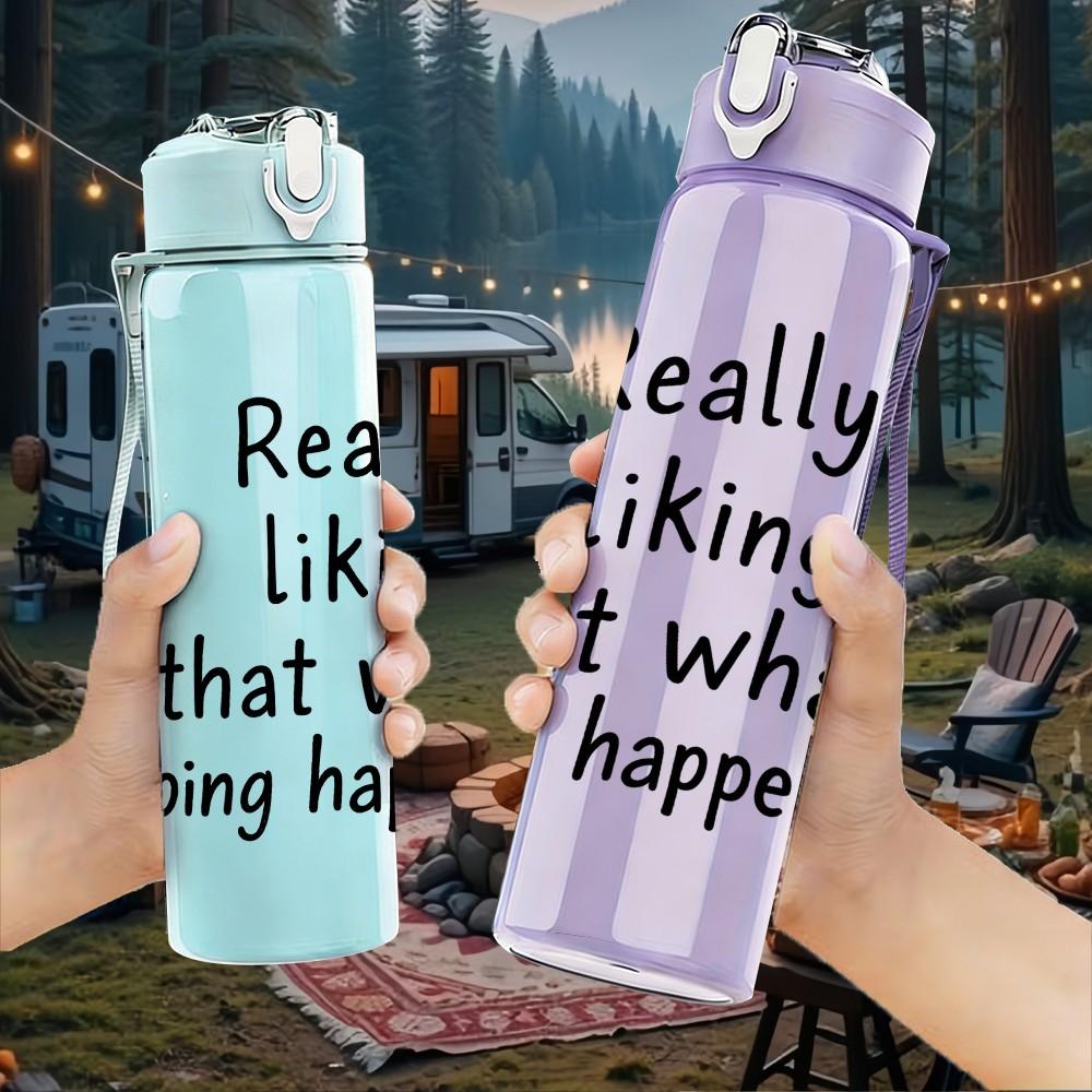 1PC Really Liking That What's Happening Letter 750ml Color Plastic Sports Water Bottle Leakproof Flip Straw Lid Suitable for Sports Office Home Use