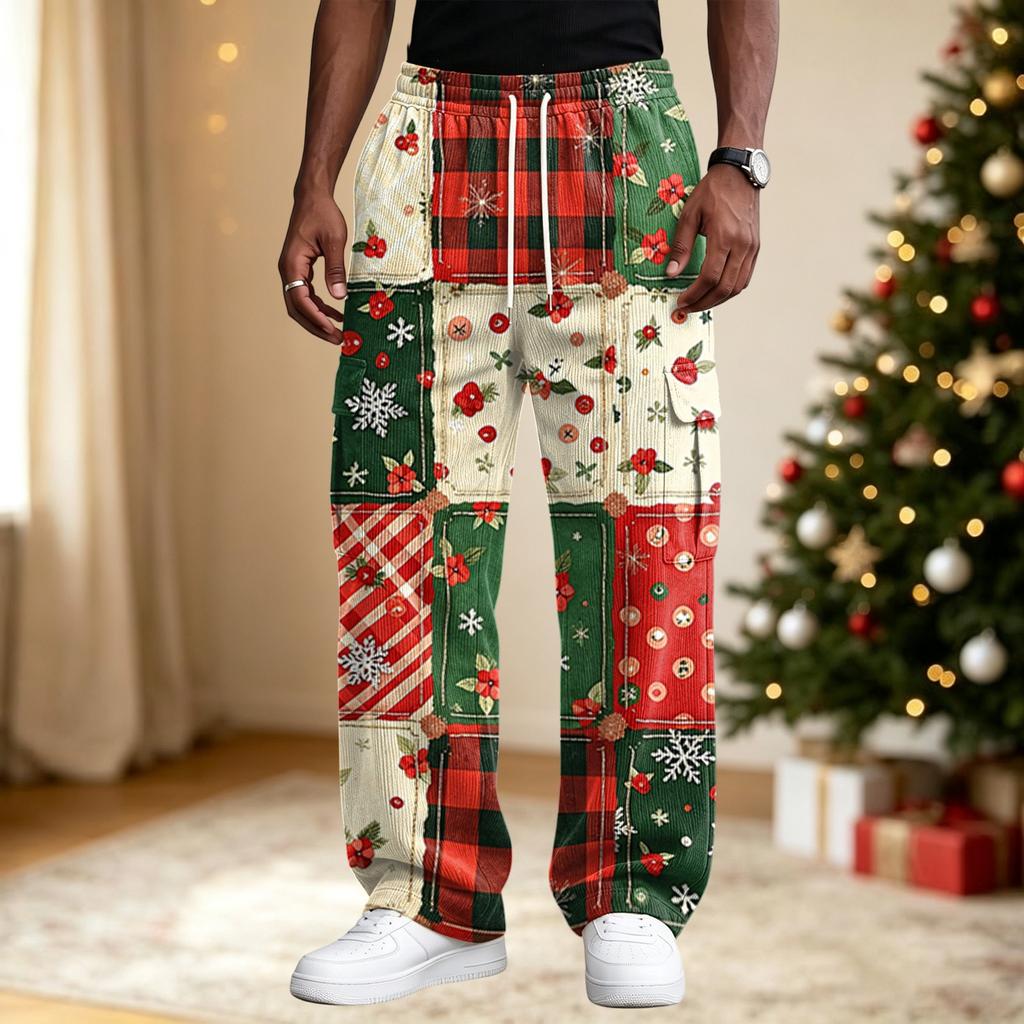 Men's Street Casual Loose Fit Comfortable Athletic Pants with Christmas Print