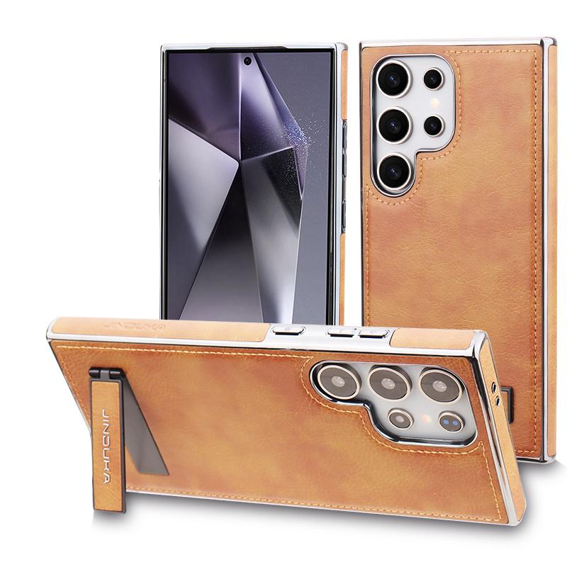 Luxury Leather Texture Phone Case for Samsung Galaxy S25 Edge S24 Ultra S23+ Plus Magnetic Cover And Hidden Stand Business