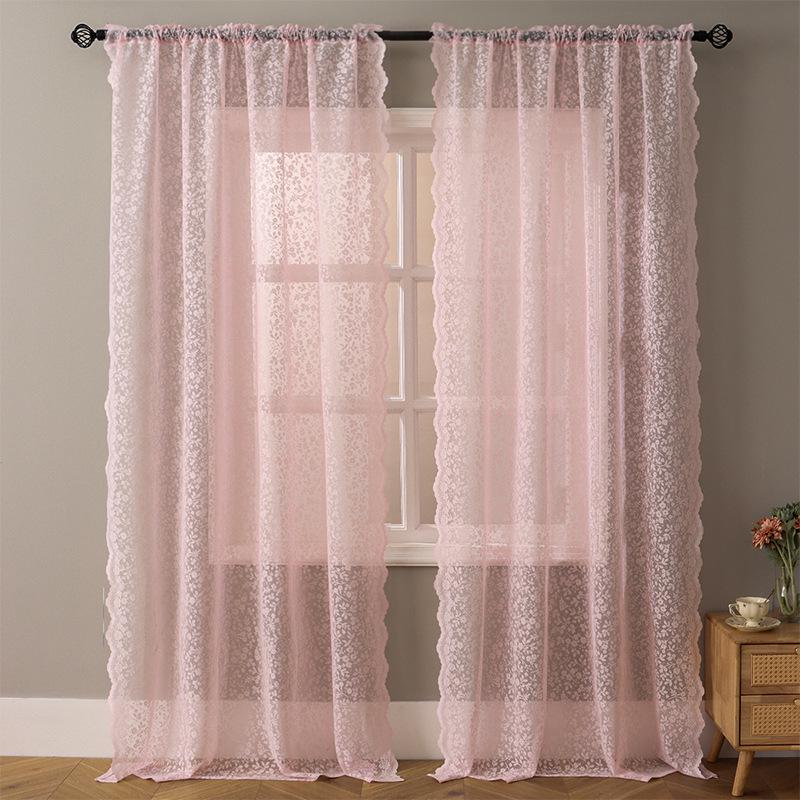 Sommerfriske hvite blonder gardiner med blomstermønster og huldesign for stue og balkong