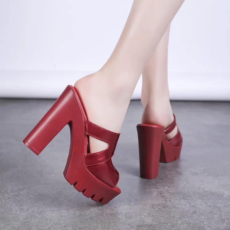 Mode Sommer Damen Blockabsatzschuhe Einfarbig Klobiger Hoher Absatz Lässige Offene Zehenpartie Plateau-Sandalen Sandalia Feminina Damenabsatz 10cm