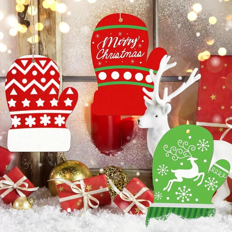 20Pcs DIY Paintable Wooden Christmas Tree Decorations Blank Gloves And Ropes For Handicrafts Home Decor Hanging Drop Ornaments