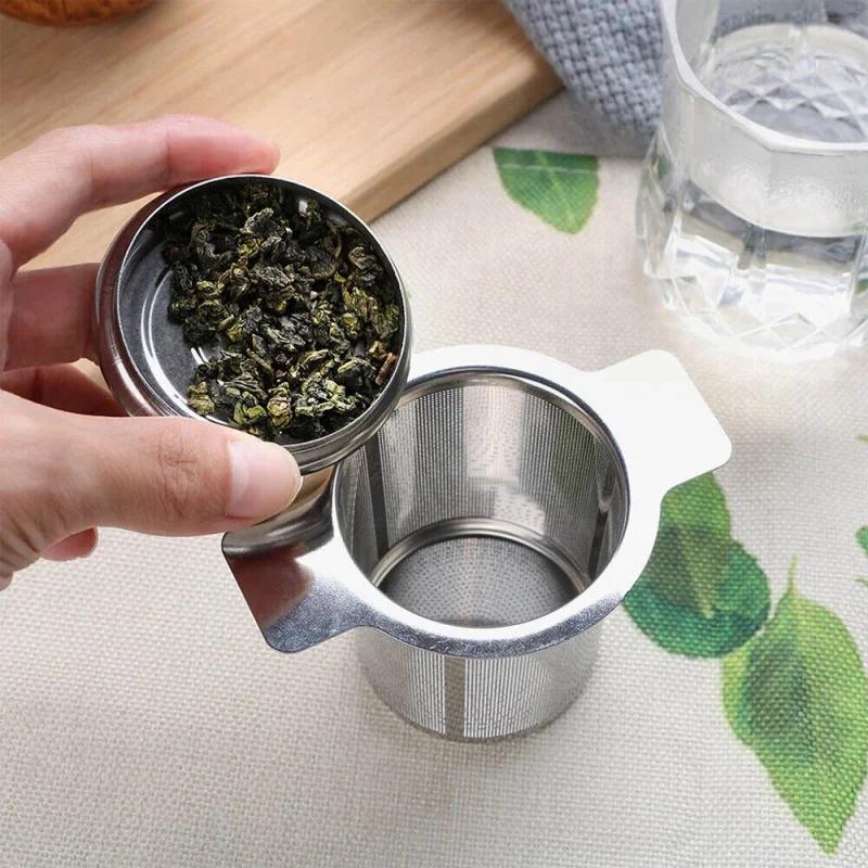 New Stainless Steel Tea Infuser Metal Mesh Cup Strainer Loose Leaf Filter with Lid Tea Leak Coffee Mesh Filter Teaware