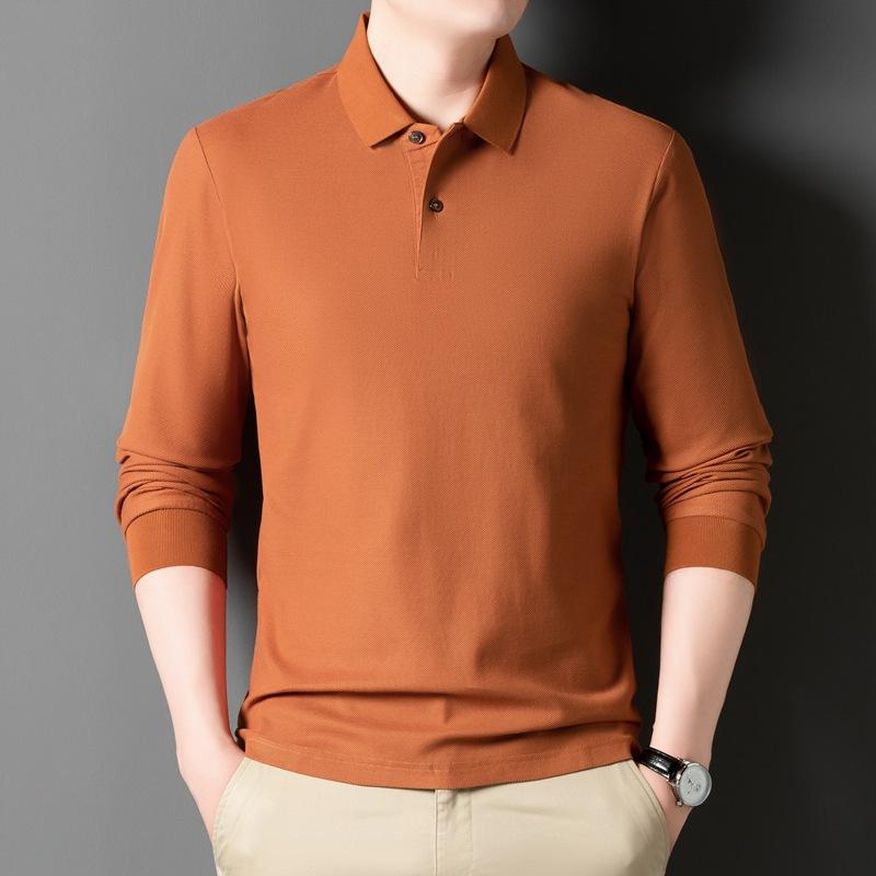 

Spring and Autumn Men s POLO Shirt Lapel Premium Sense Long Sleeve Pure Cotton Led Clothes 4XL