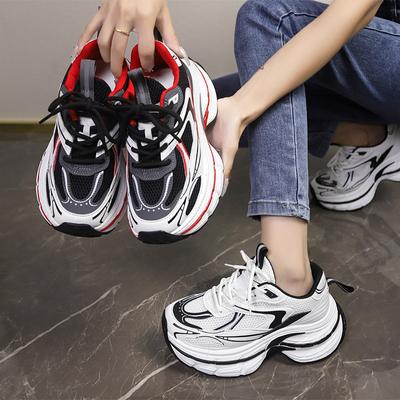 Modne damskie buty sportowe Gruba podeszwa Sznurowane Mieszane kolory Buty damskie Męskie Zwiększające wzrost 6 cm Casualowe buty sportowe