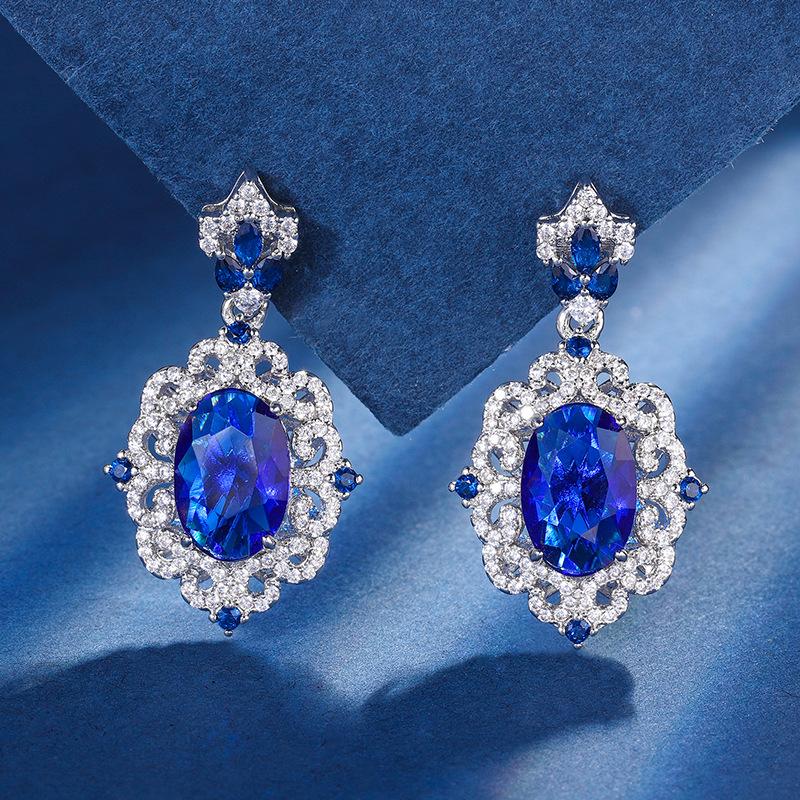 Jewelry Copper Bottom Gold-Plated Simulation Blue Spinel Set Creative Full Diamond Luxury Setting 13 * 18-8 * 12