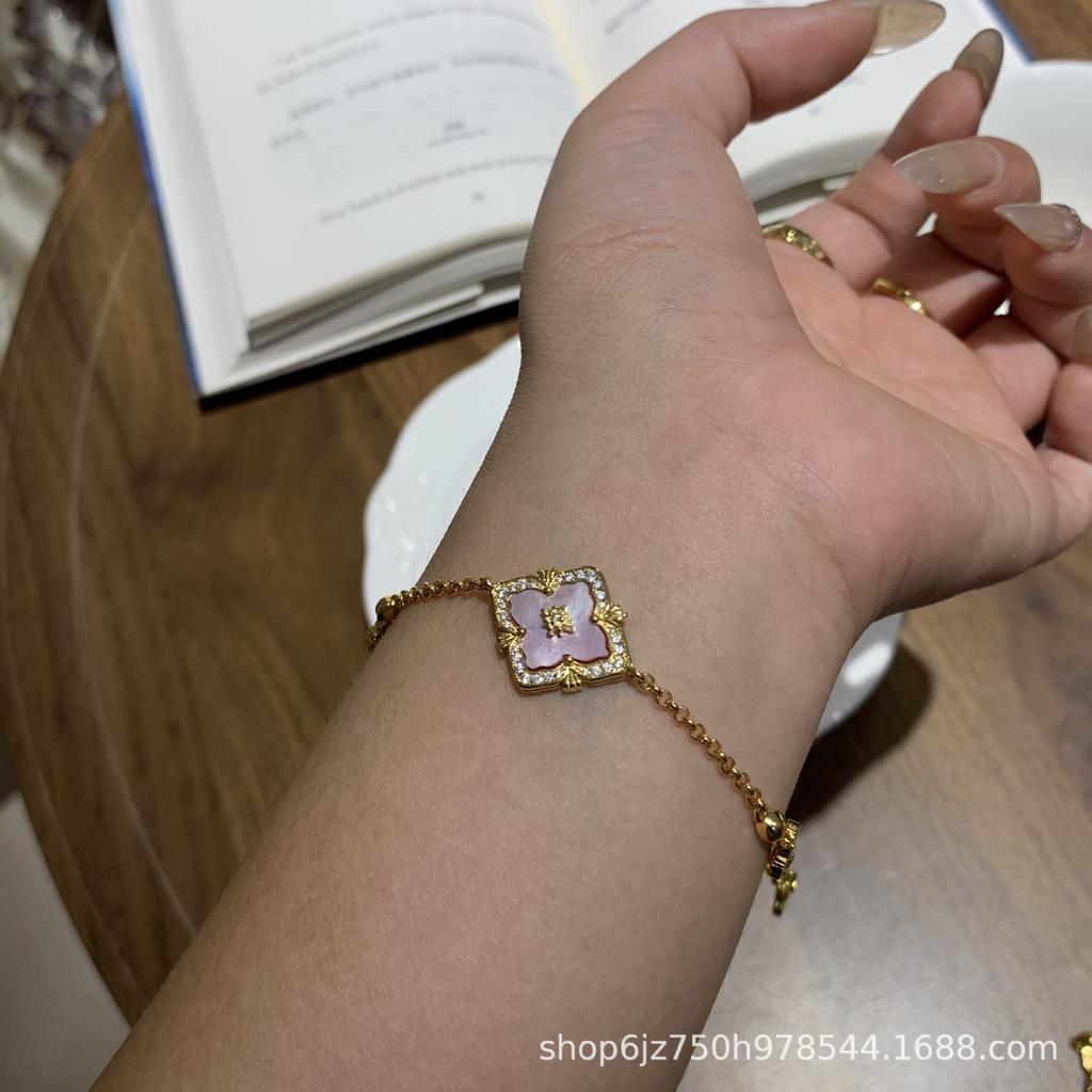 Lasbuchi Court Style Four-Leaf Clover Natural White Fritillary Tiger Eye Bracelet Light Luxury High-End Jewelry