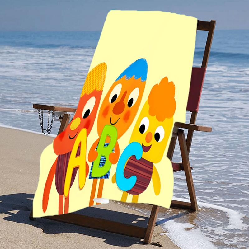 proof beach towel with a Super Simple Songs pattern - soft,absorbent,quick-drying,machine washable - perfect for swimming,camping,bathing