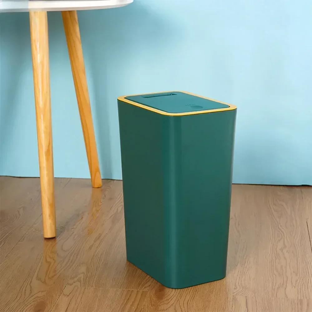 Bathroom Trash Can 10L Small Garbage Can with Press Top Lid for Toilet Bedroom Living Room Plastic Wastebasket with Pop-up Lid