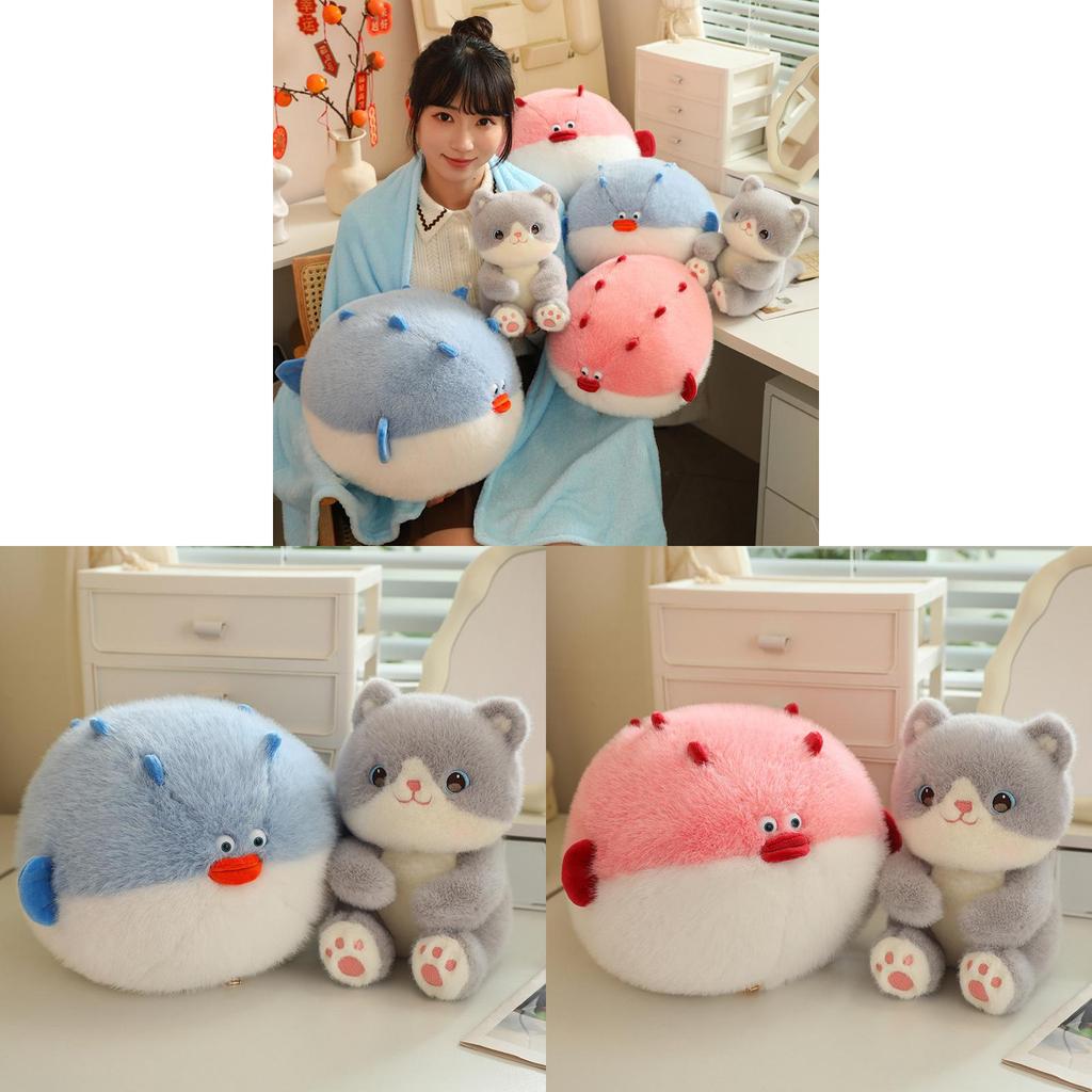 Adorable Cat Eating Fish Plush Toy Cushion For Cozy Sleeping And Office Naps