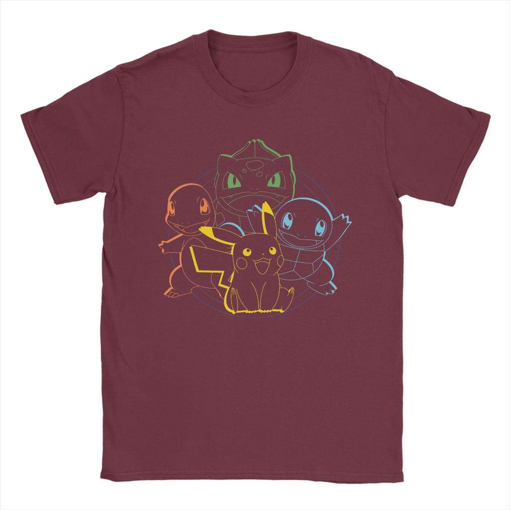 Men TShirts PPokemon Pikachu Charmander Bulbasaur Squirtle Kanto Circle Cotton Tees T Shirts Round Collar Clothing New Arrival